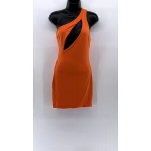 FASHION NOVA Women's Orange Cut Me In One-Shoulder Bodycon Mini Dress SZ L